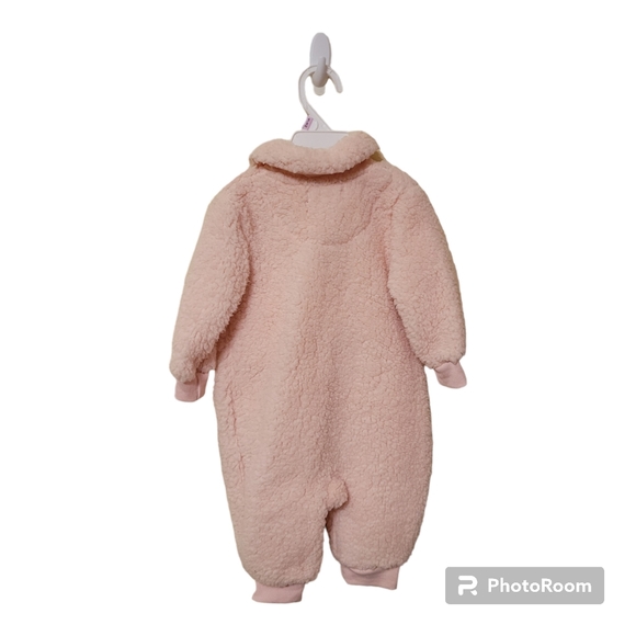 7 For All Mankind Infant 1 Piece Sherpa Fleece Winter Snowsuit 6-9M Barbie Pink - Picture 2 of 7